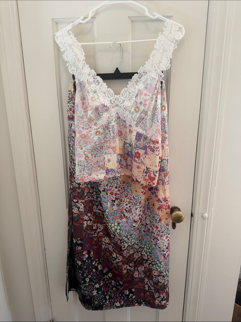 NWT Free People Floral Satin Chemise with Skirt Set